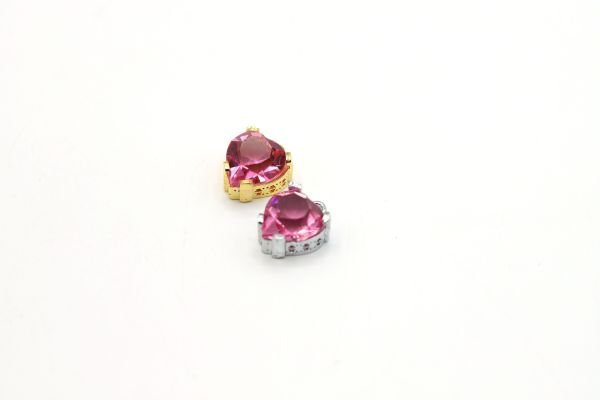 Gold Heart Necklace Charm ・13x11mm Heart Necklace Pendant ・Colorful Diamond Pendant ・Silver Charm