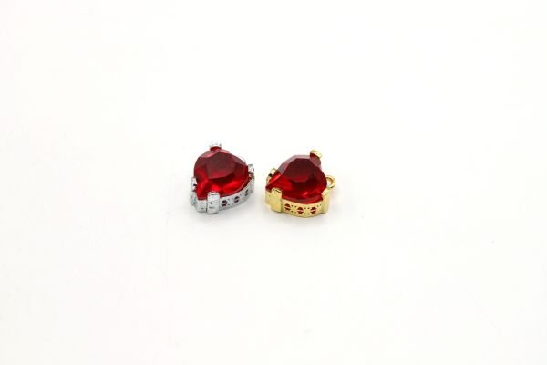 Gold Heart Necklace Charm ・13x11mm Heart Necklace Pendant ・Colorful Diamond Pendant ・Silver Charm