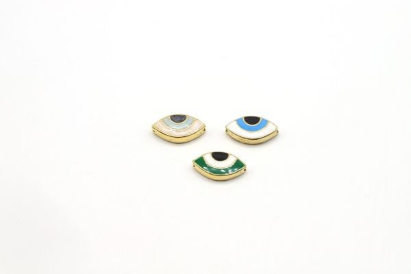 Gold Colored Eye Spacer, 8x13mm Necklace For Bracelet Spacer, Enameled Eye Charm