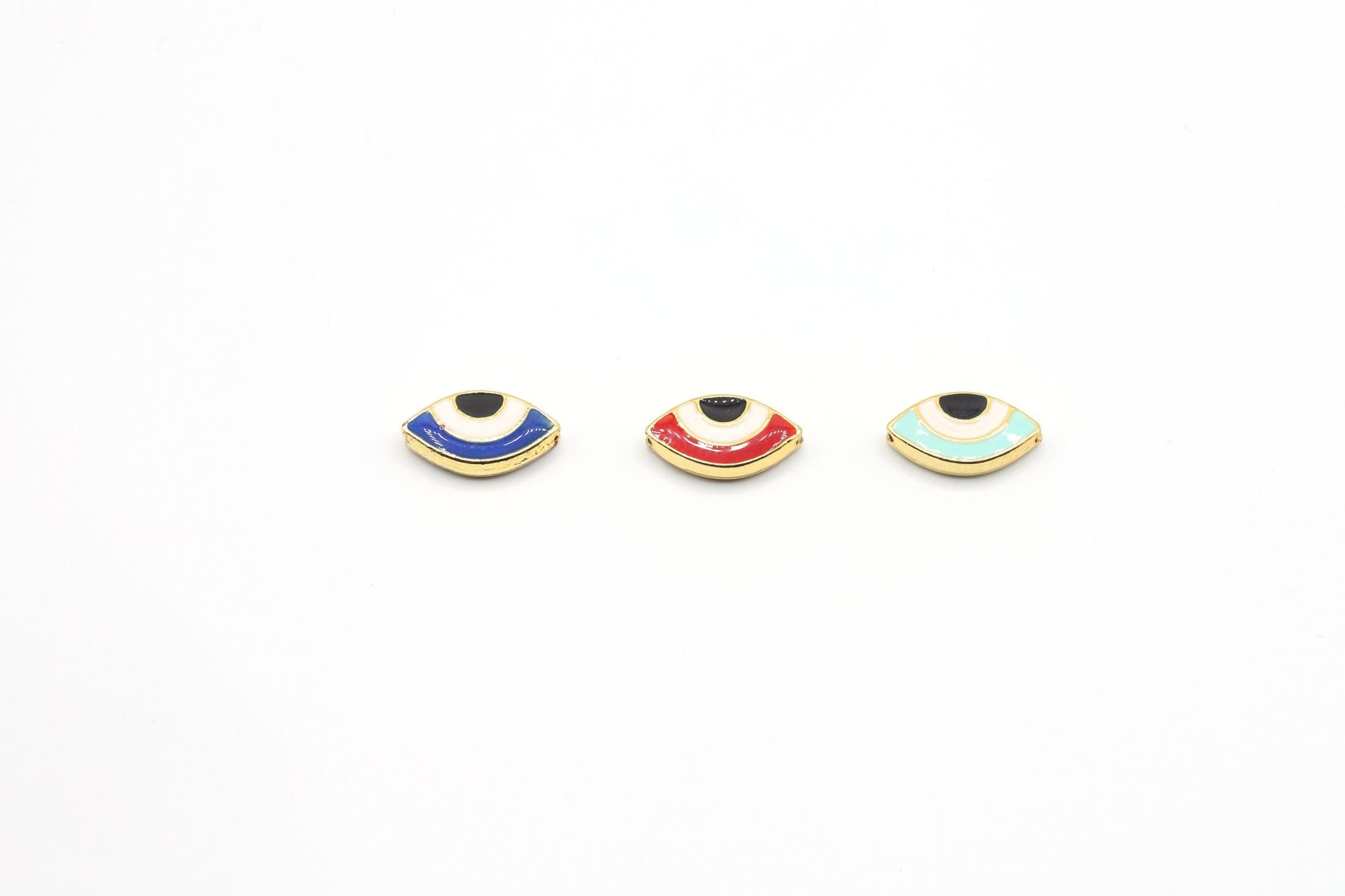 Gold Colored Eye Spacer, 8x13mm Necklace For Bracelet Spacer, Enameled Eye Charm