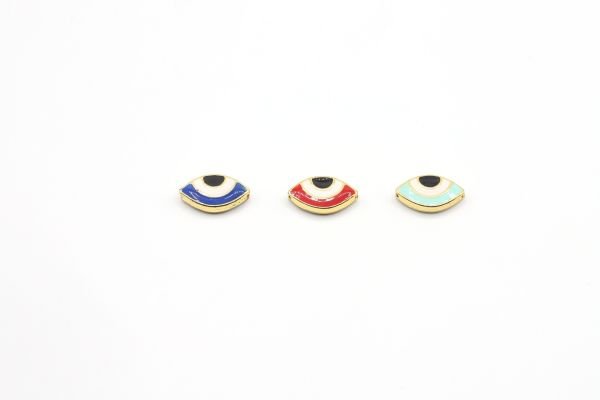 Gold Colored Eye Spacer, 8x13mm Necklace For Bracelet Spacer, Enameled Eye Charm