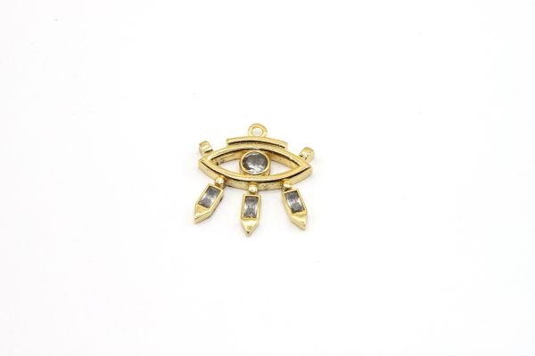 24k Gold Plated Eye Charm, 23x26mm Pendant For Necklace, CZ Micro Pave Eye Charms, Zirconia Eye Charms
