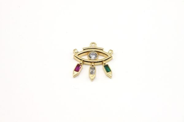 24k Gold Plated Eye Charm, 23x26mm Pendant For Necklace, CZ Micro Pave Eye Charms, Zirconia Eye Charms