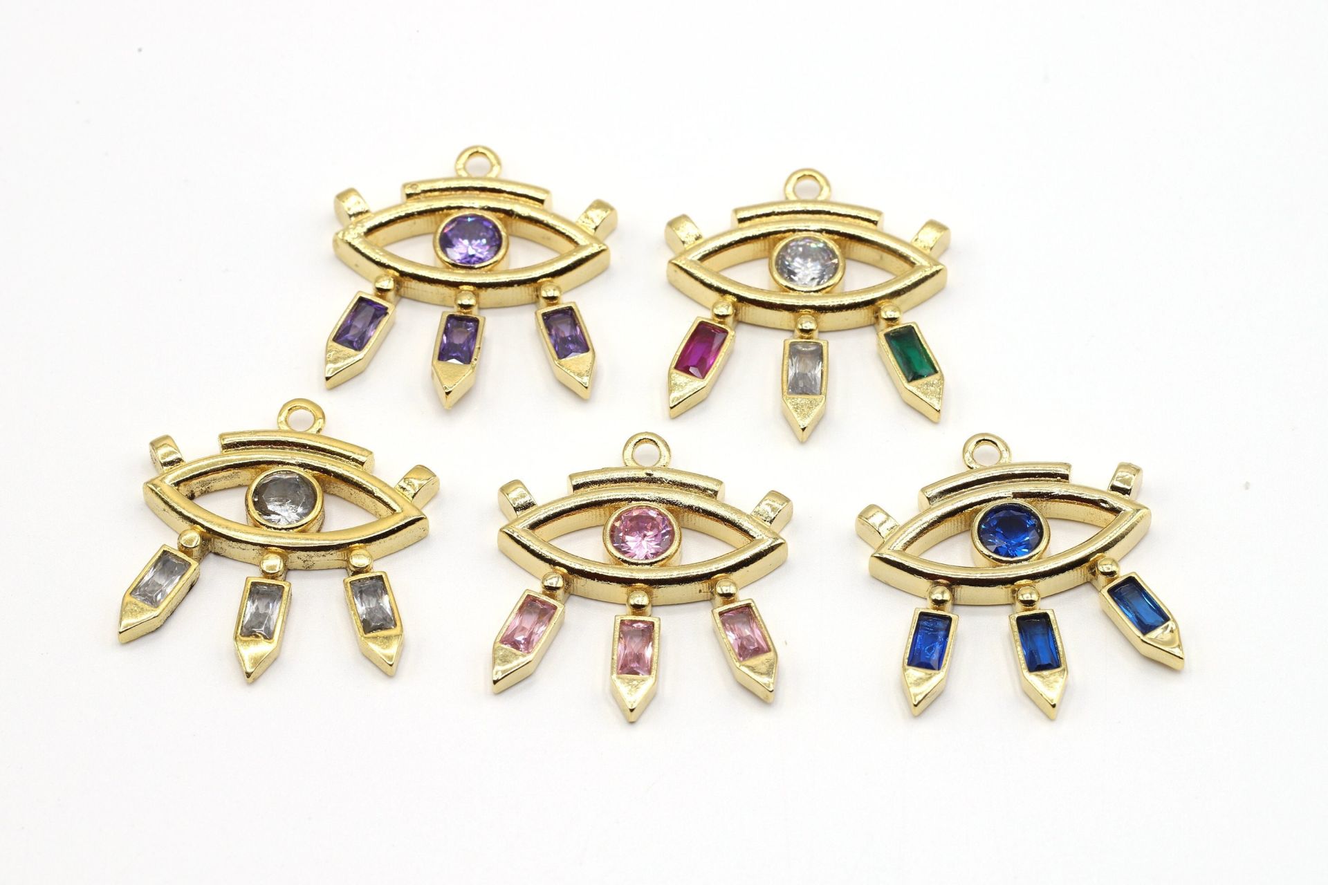 24k Gold Plated Eye Charm, 23x26mm Pendant For Necklace, CZ Micro Pave Eye Charms, Zirconia Eye Charms