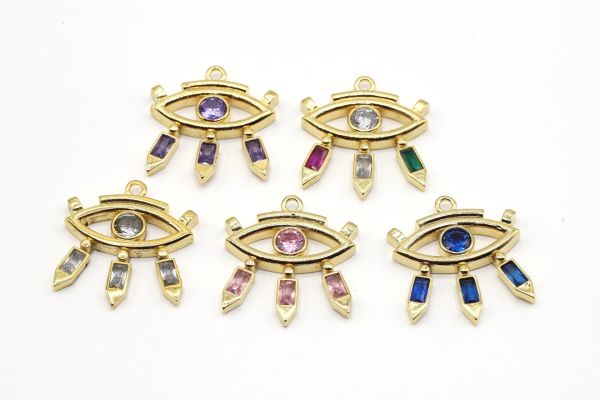 24k Gold Plated Eye Charm, 23x26mm Pendant For Necklace, CZ Micro Pave Eye Charms, Zirconia Eye Charms