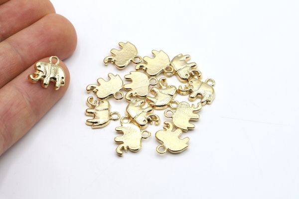 Gold Elephant Charm • 14x15mm • Mini Elephant Charm Pendant, Gold Plated Elephant Jewelry Charm