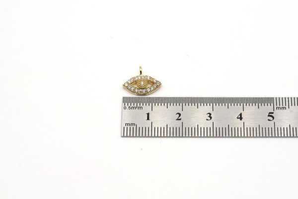 24k Gold Eye Charm, Gold Eye Pendant 10x20mm, CZ Micro Pave Eye Charms, Zirconia Stone Eye Charms-Gs
