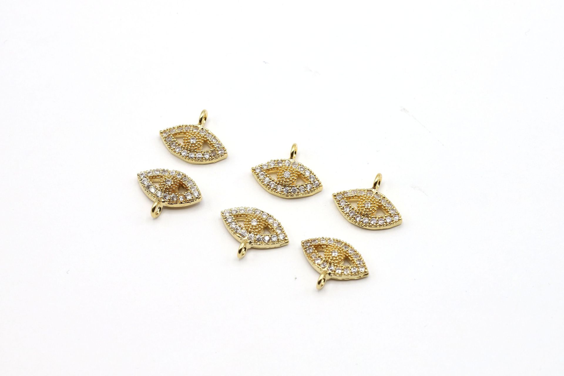 24k Gold Eye Charm, Gold Eye Pendant 10x20mm, CZ Micro Pave Eye Charms, Zirconia Stone Eye Charms-Gs