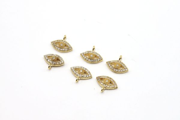 24k Gold Eye Charm, Gold Eye Pendant 10x20mm, CZ Micro Pave Eye Charms, Zirconia Stone Eye Charms-Gs