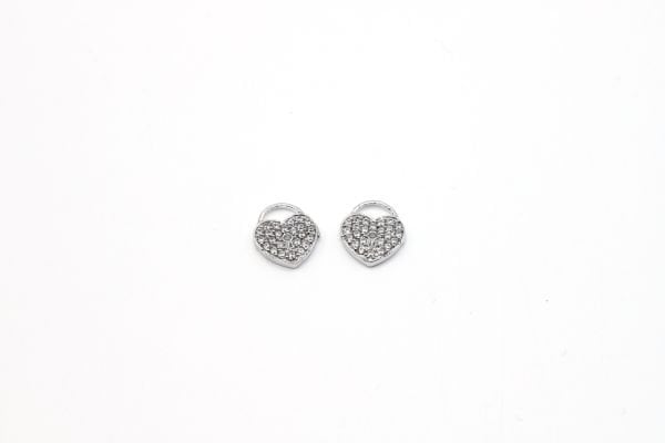 24k Gold Locked Heart Charm, 10x12mm Gold and Rhodium Heart Pendant , CZ Micro Pave Heart Charms, Zirconia Heart Charms