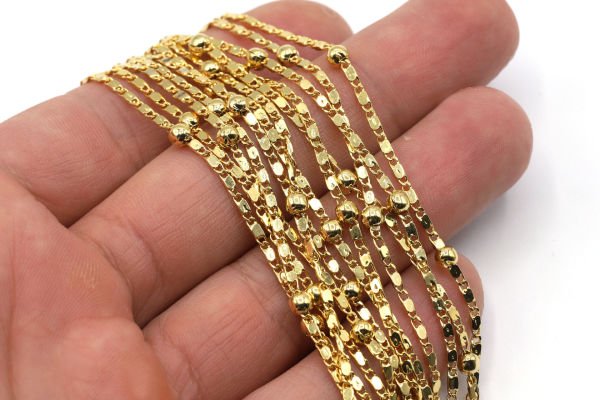 24K Gold Necklace Bulk Ball Chain, 2x4mm Bracelet Chain, Chain for Necklace, Chain For Jewelry