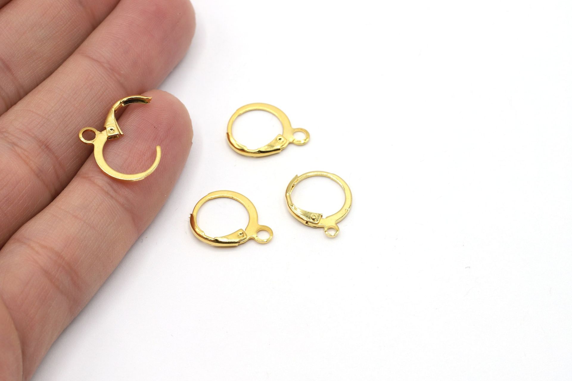 Silver, Gold Earring Finding • 15x13mm • Plain Leverback Findings, Rhodium Earring Hoops
