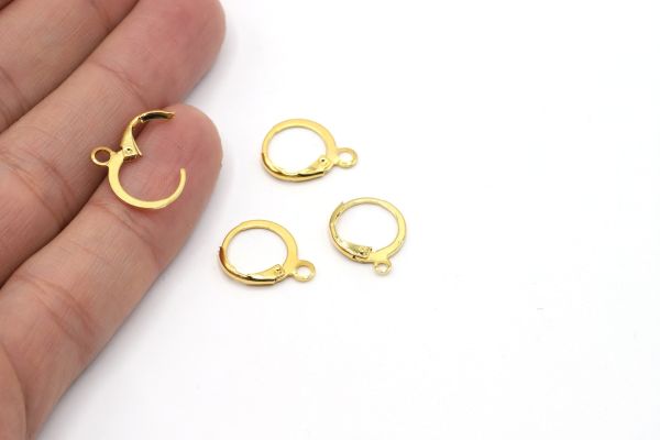 Silver, Gold Earring Finding • 15x13mm • Plain Leverback Findings, Rhodium Earring Hoops