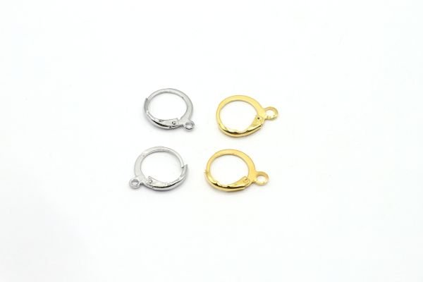Silver, Gold Earring Finding • 15x13mm • Plain Leverback Findings, Rhodium Earring Hoops
