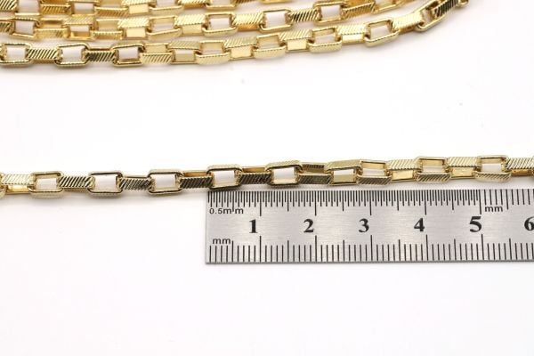 24K Gold Striped Oval Box Chains 4x7mm, Serrated Chains, Chain for Necklace