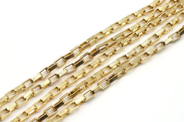 24K Gold Striped Oval Box Chains 4x7mm, Serrated Chains, Chain for Necklace