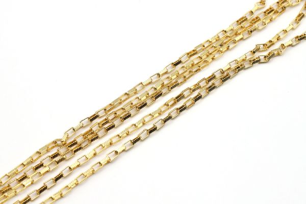 24K Gold Striped Oval Box Chains 2x4mm, Serrated Chains, Chain for Necklace