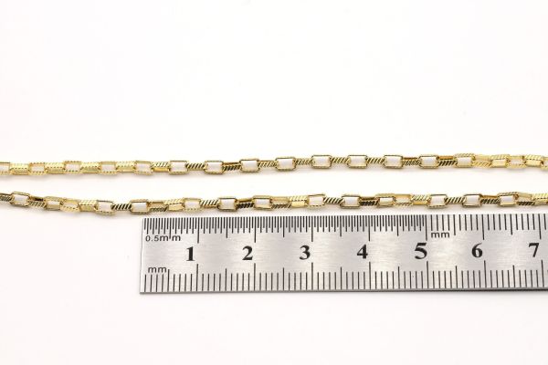 24K Gold Striped Oval Box Chains 2x4mm, Serrated Chains, Chain for Necklace