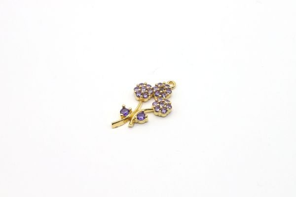 24k Shiny Gold Flowers Charm•15x19mm Gold Flower Pendant•CZ Flower Charms•Zirconia Flower Charms