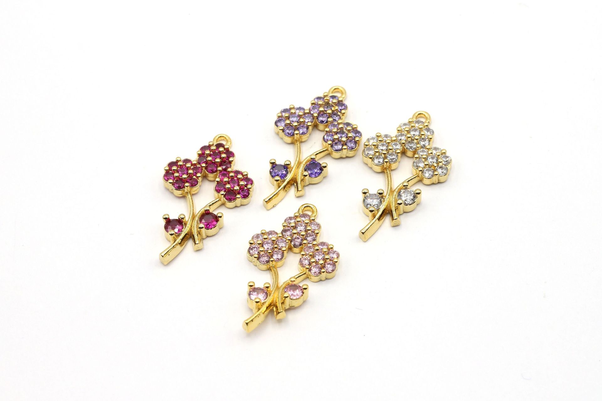 24k Shiny Gold Flowers Charm•15x19mm Gold Flower Pendant•CZ Flower Charms•Zirconia Flower Charms