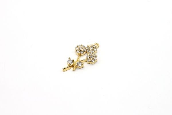 24k Shiny Gold Flowers Charm•15x19mm Gold Flower Pendant•CZ Flower Charms•Zirconia Flower Charms