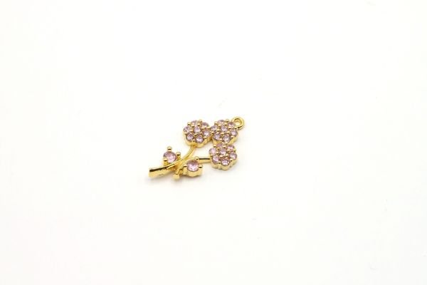 24k Shiny Gold Flowers Charm•15x19mm Gold Flower Pendant•CZ Flower Charms•Zirconia Flower Charms