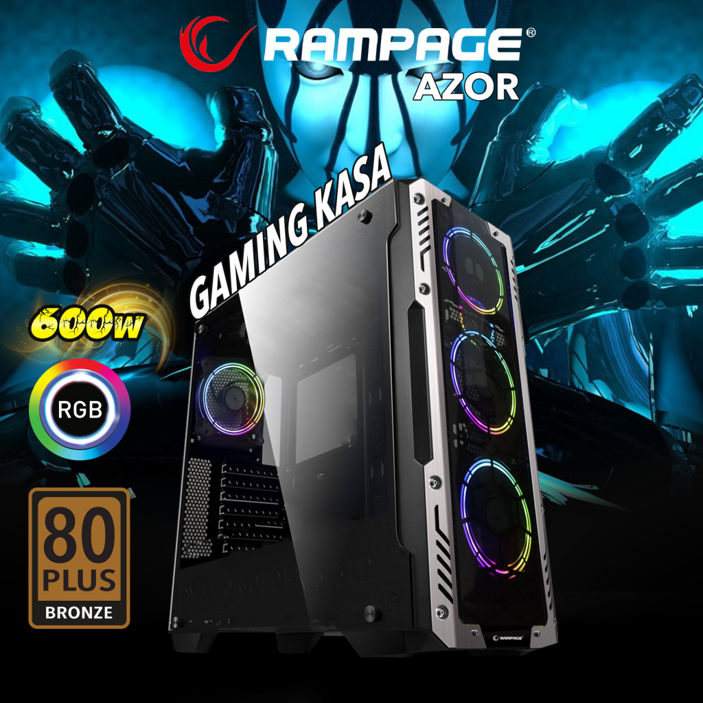 RAMPAGE AZOR, Tempered Glass, 80+Bronze 600W, RGB, GAMING KASA