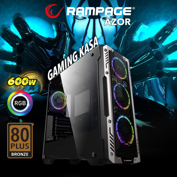 RAMPAGE AZOR, Tempered Glass, 80+Bronze 600W, RGB, GAMING KASA