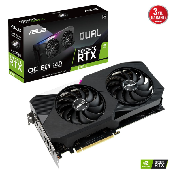 ASUS DUAL-RTX3060TI-O8G-V2, 8Gb, GDDR6, 256Bit, 1xHDMI, 3xDP GAMING Ekran Kartı
