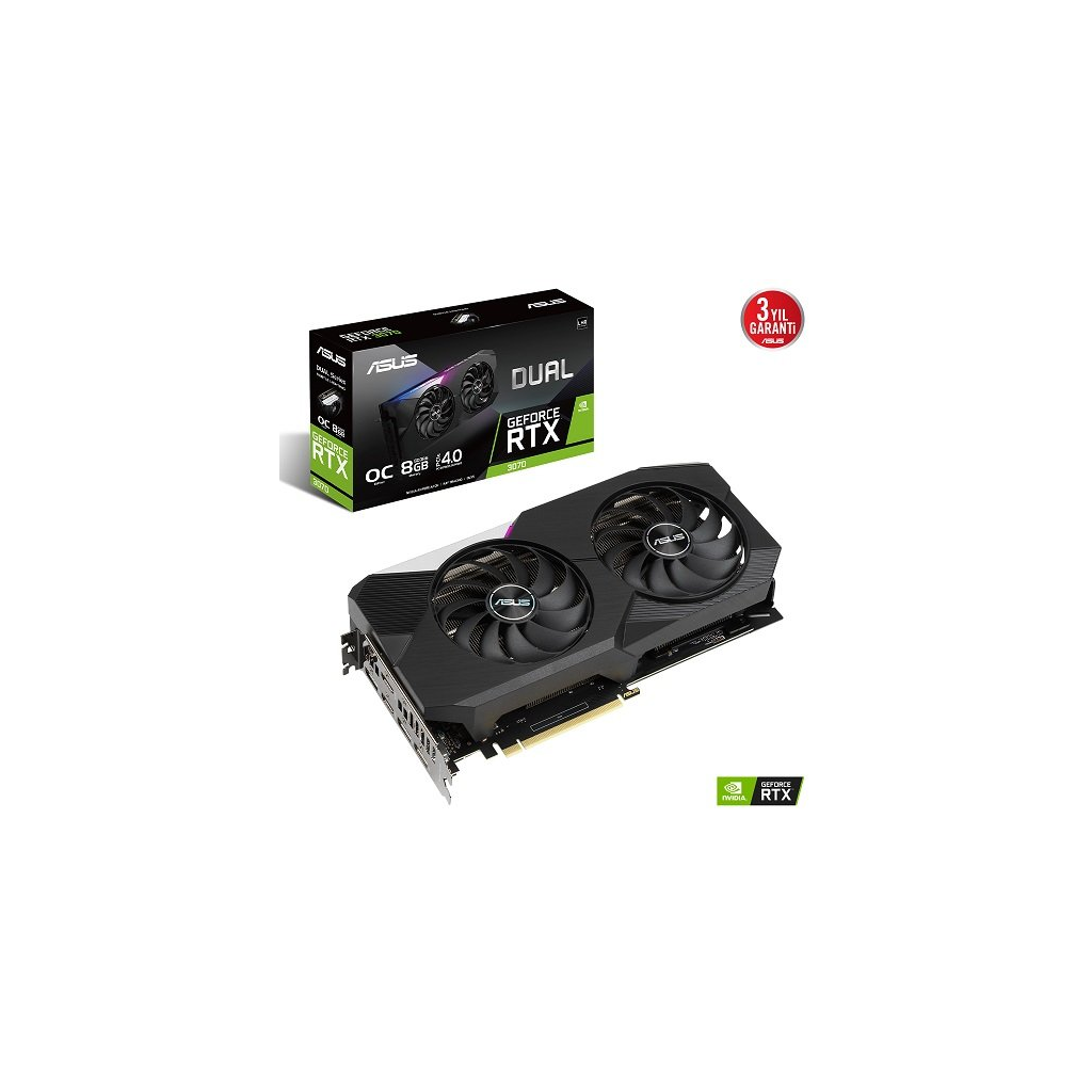 ASUS DUAL-RTX3070-O8G-V2, 8Gb, GDDR6, 256Bit, 2xHDMI, 3xDP GAMING Ekran Kartı