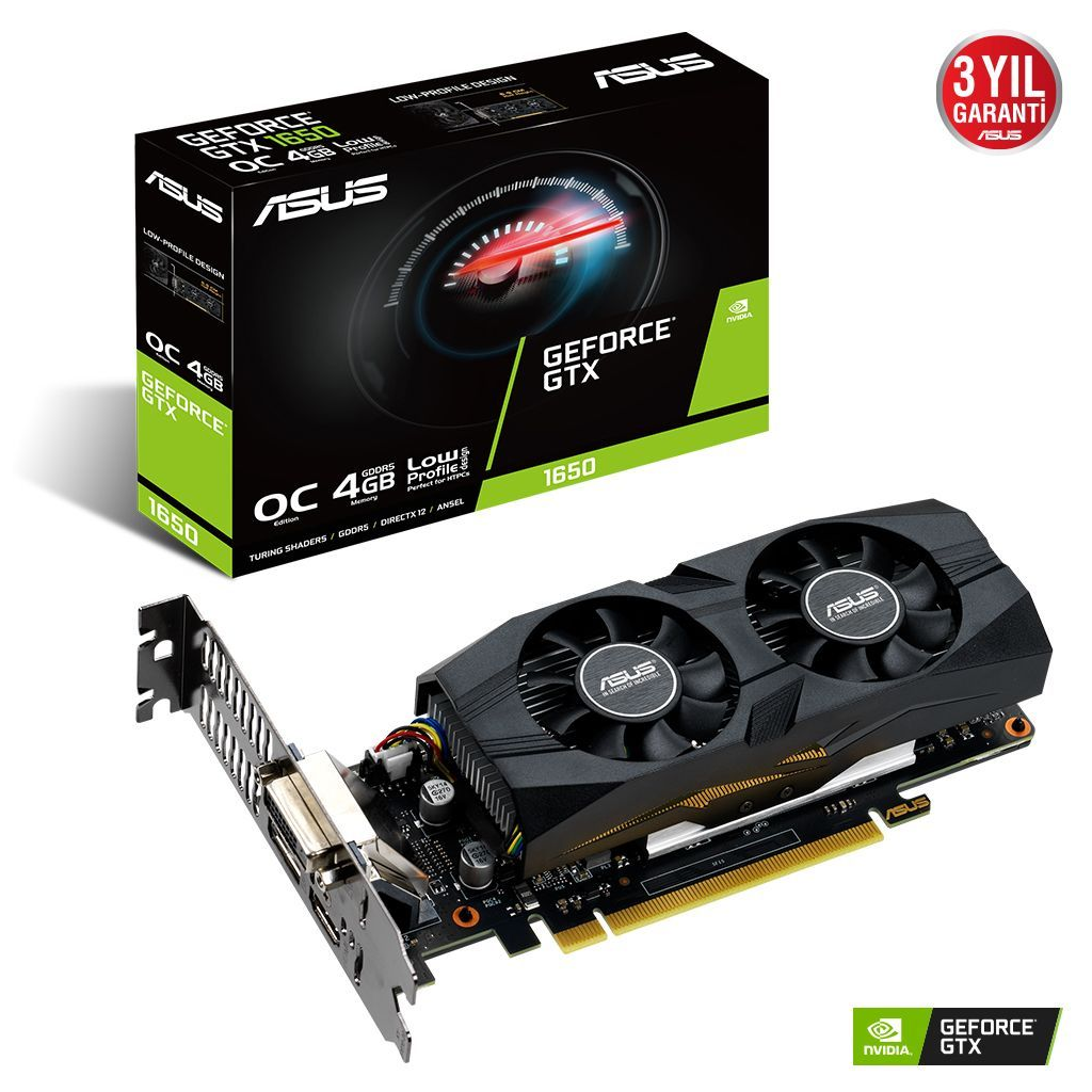 ASUS GTX1650-4G-LP-BRK, 4Gb,GDDR5, 128Bit, 1xDVI, 1xHDMI, 1xDP, GAMING Ekran Kartı