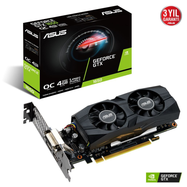ASUS GTX1650-4G-LP-BRK, 4Gb,GDDR5, 128Bit, 1xDVI, 1xHDMI, 1xDP, GAMING Ekran Kartı
