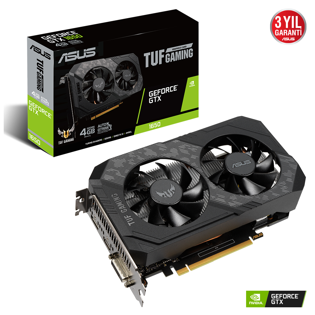 ASUS TUF-GTX1650-4GD6-GAMING, 4Gb, GDDR6, 128Bit, 1xDVI, 1xHDMI, 1xDP GAMING Ekran Kartı