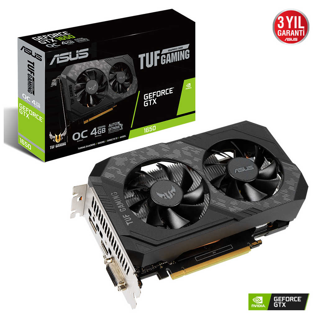 ASUS TUF-GTX1650-O4GD6-P-GAMING, 4Gb, GDDR6, 128Bit, DVI, 1xHDMI, 1xDP GAMING Ekran Kartı