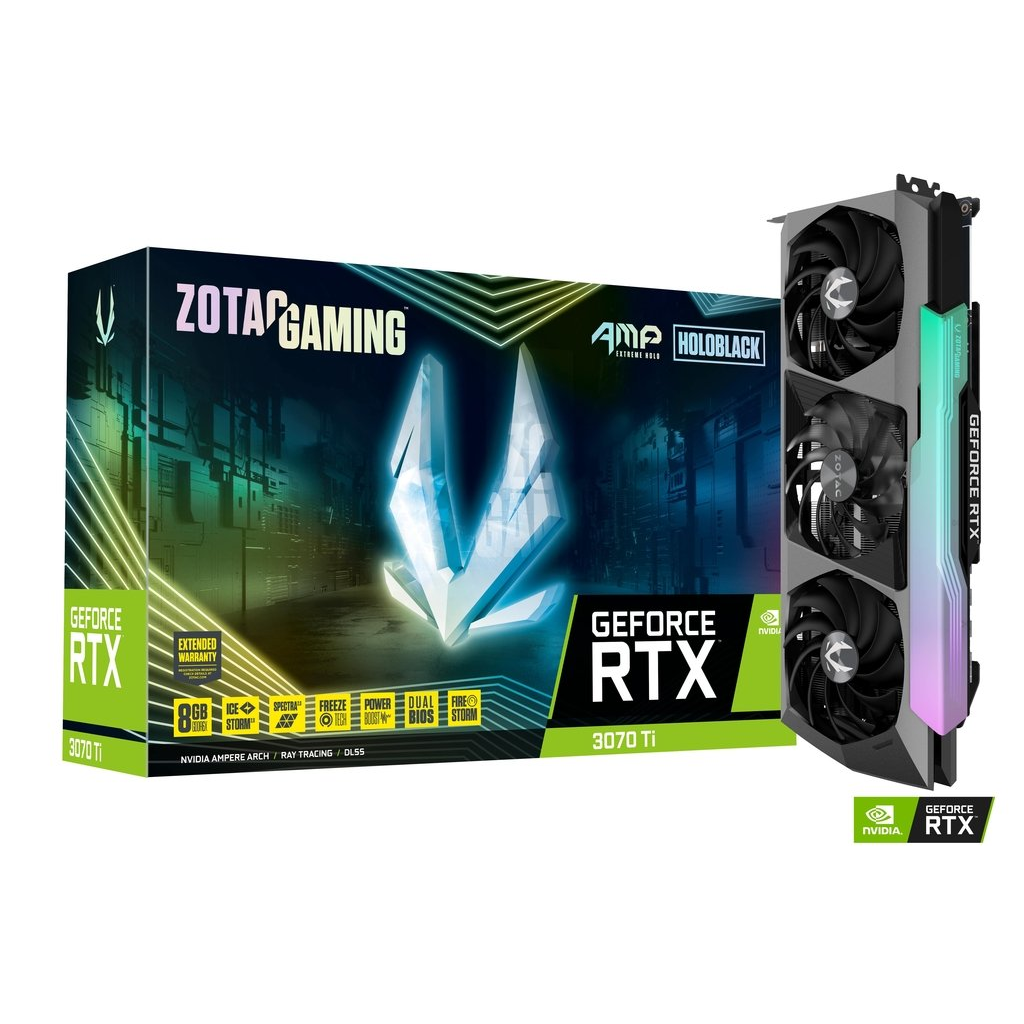 ZOTAC AMP EXTREME HOLOBLACK, ZT-A30710B-10P RTX3070Ti, 8GB GDDR6, 256BIT, 3xFAN, 3xDP, 1xHDMI, GAMING Ekran Kartı
