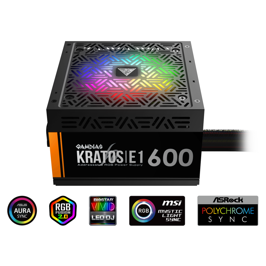GAMDIAS KRATOS E1-600, 600W, RGB, GAMING PSU (BOX)
