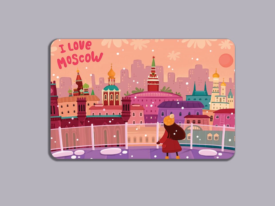Книжная закладка ''I love Moscow'' - панорама с крыши Детского мира _ Buzdolabı mıknatısı ''Moskova'yı seviyorum'' - Çocuk Dünyasının çatısından bir panorama