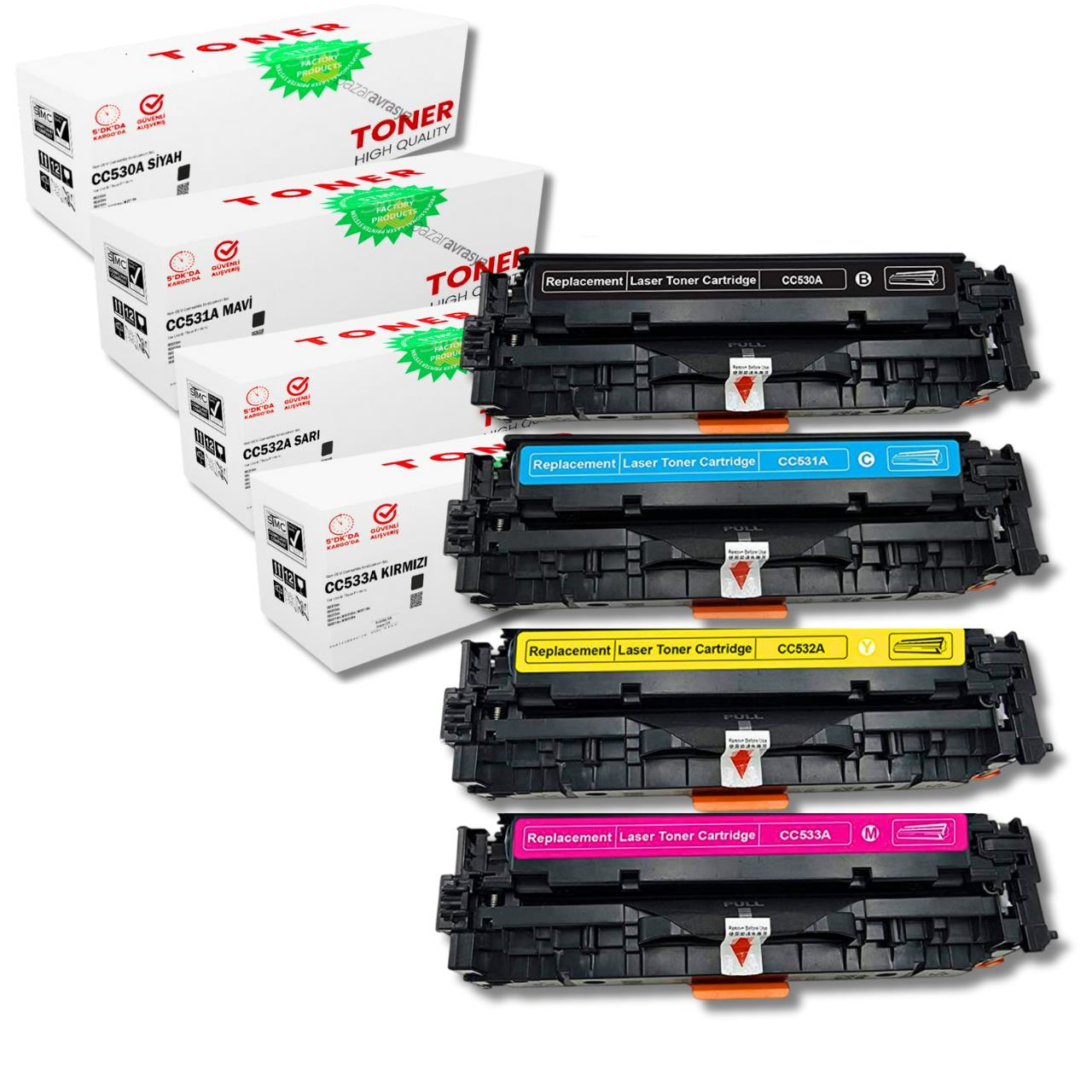 CC530A/531A/532A/533A 4 Renk Set Muadil Toner