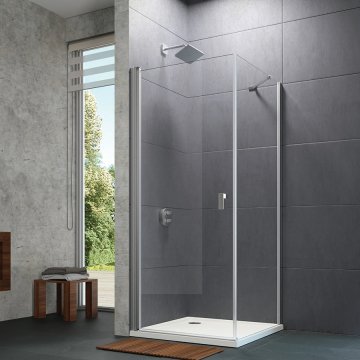 Design Pure Bir Menteşeli Kapı Duş Teknesi Üstü Yan Panelli Duşakabin