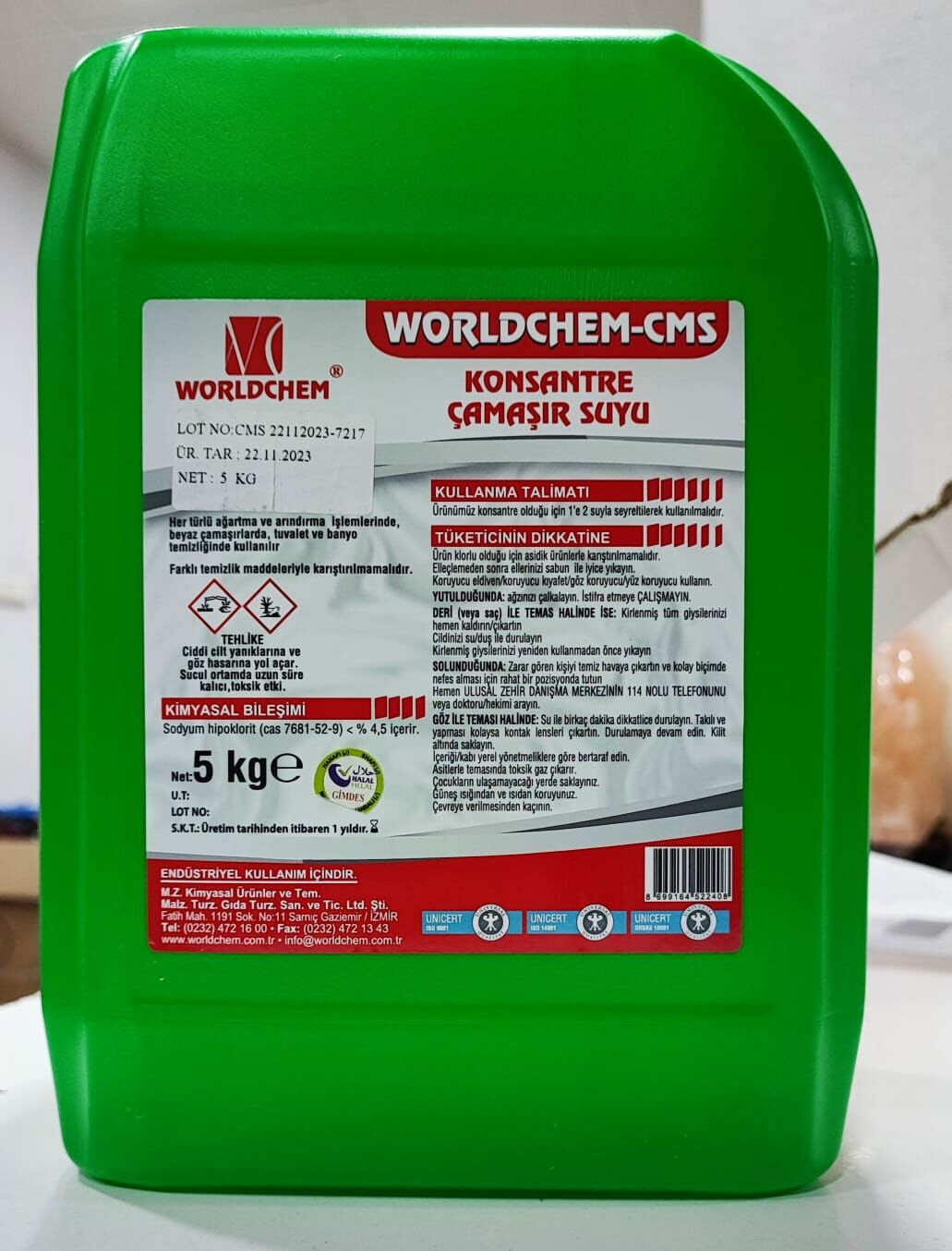 Worldchem Konsantre Çamaşır Suyu 5lt