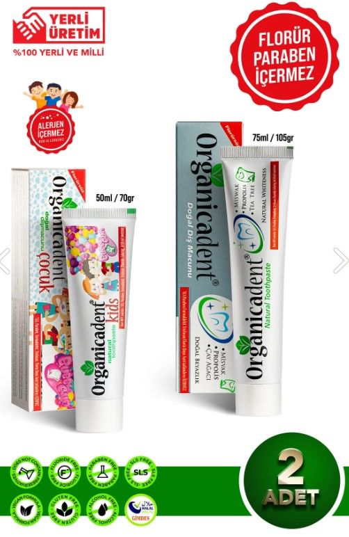 Organicadent  Doğal Çocuk Diş Macunu 50ml + Yetişkin Diş macun 75ml Set