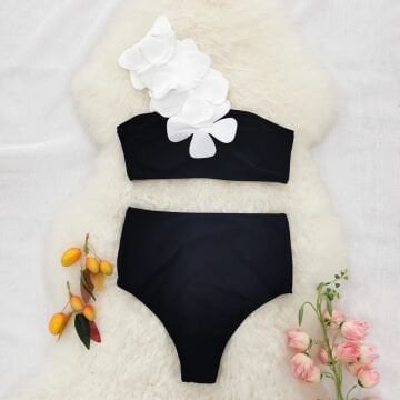 Beyaz Çiçek Tasarım Bandaj Bikini