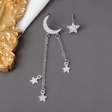 Moon and Star Gümüş Küpe