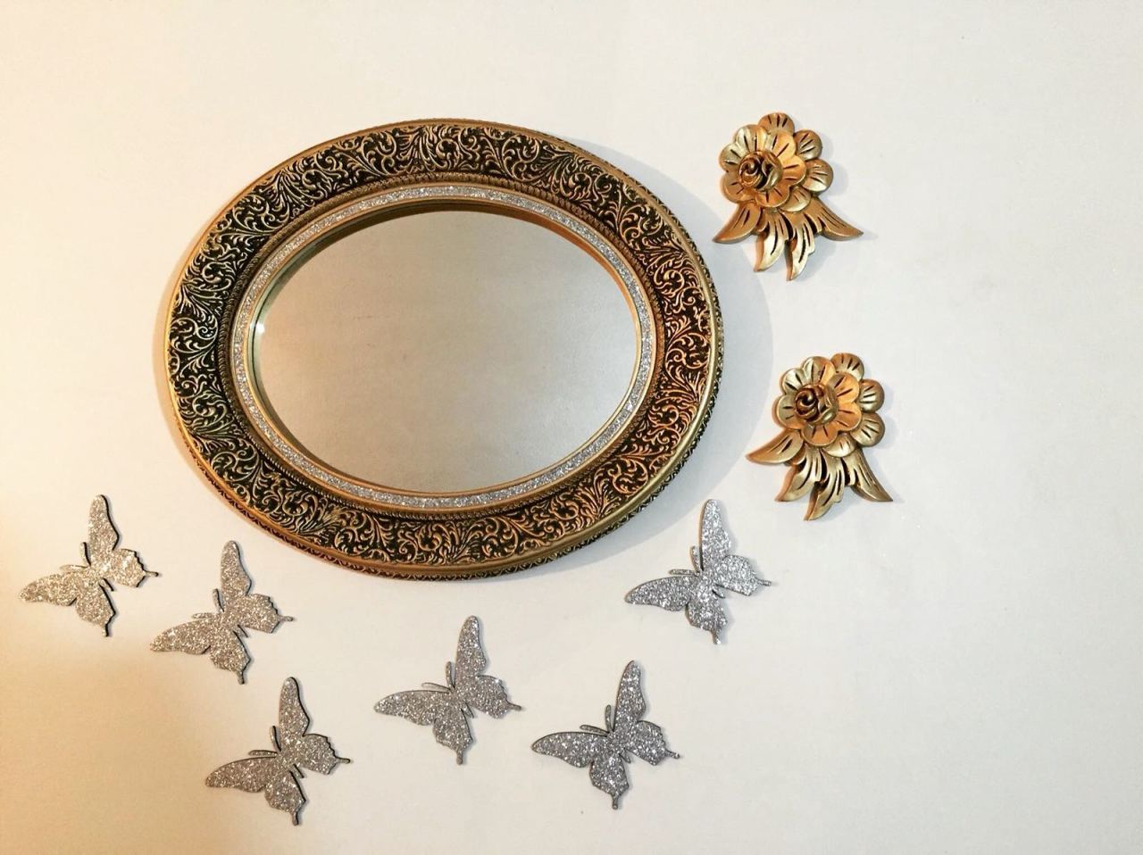 Dekoratif Ayna Kelebekler ve Çiçekler