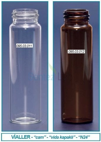 İSOLAB 095.03.011 vial - vida kapak - N24 - 27.5x95 mm - 40 ml - şeffaf (100 adet)