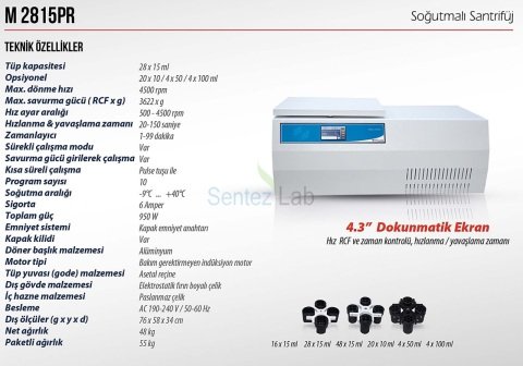 Elektromag M2815 Pr Soğutmalı Santrifüj 4500 rpm | 28X15 / 4X50 / 4X100 ml