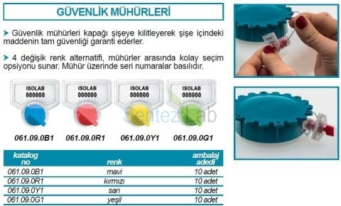 İSOLAB 061.09.0Y1 güvenlik mühürü - geniş ağızlı şişeler için - sarı renkli (10 adet)