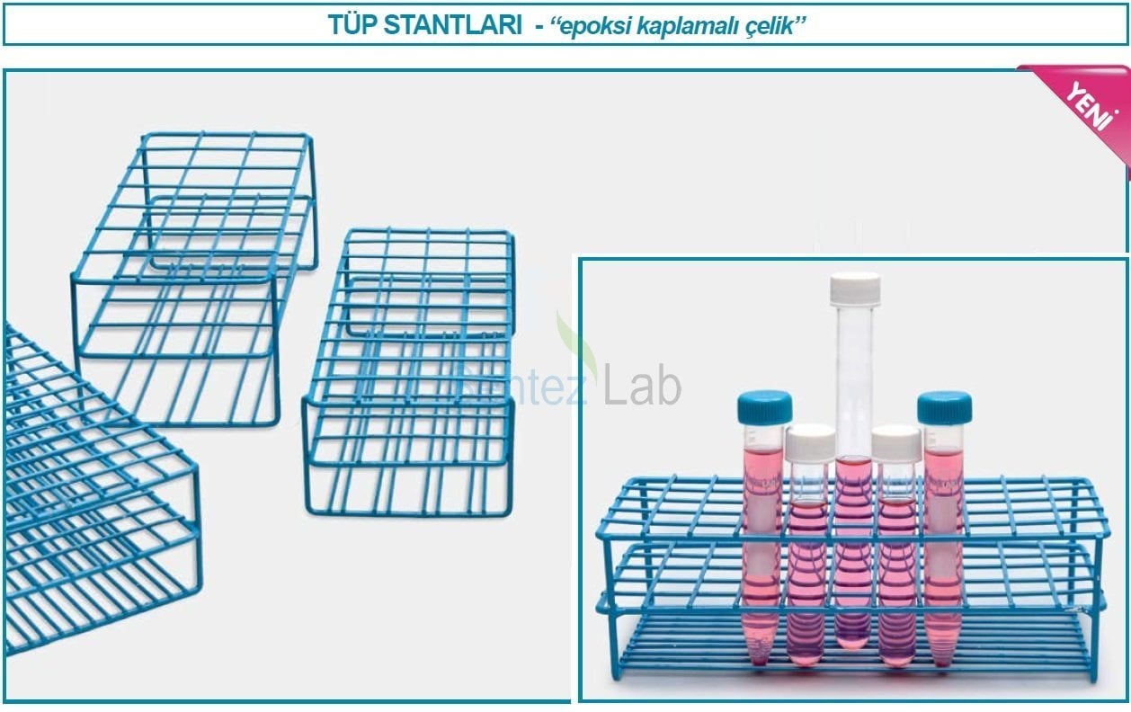 İSOLAB 079.01.106 tüp standı - epoksi kaplı tel - 21 delik - 30 mm tüpler için