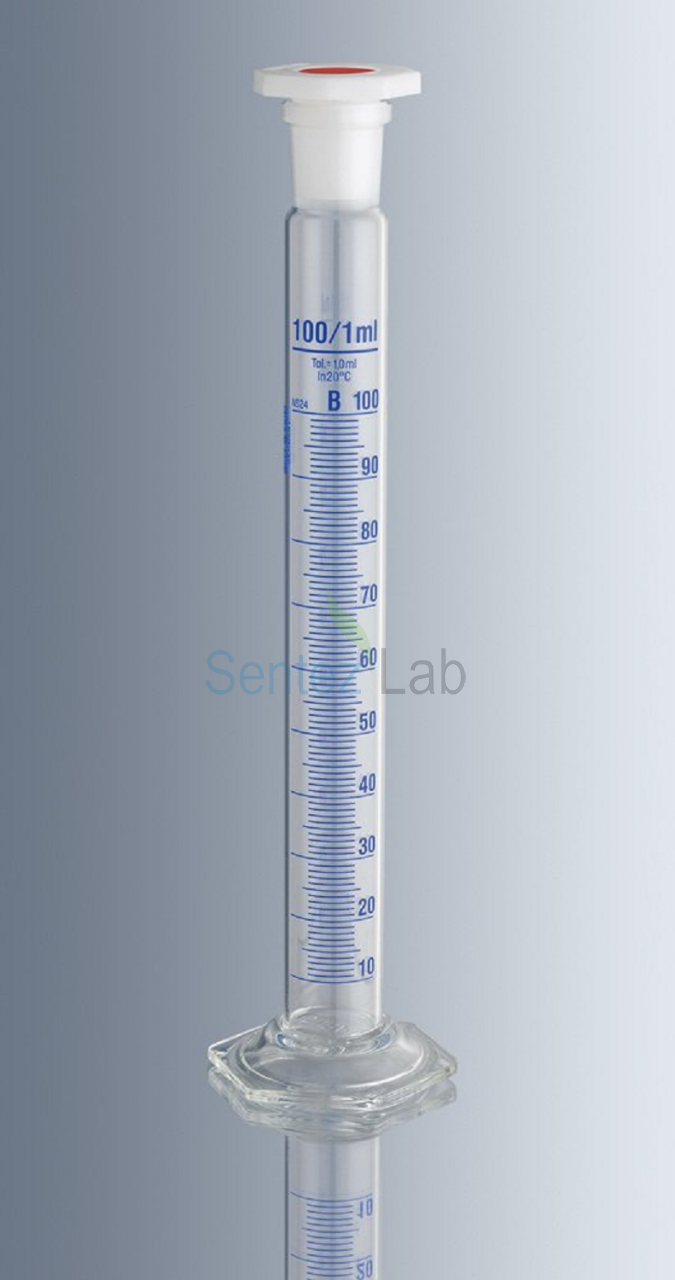 Superior Mezür Cam Karıştırma B Sınıfı Uzun Form Mavi Renk Taksimatlı Kapaklı Şilifli 14/23 25 ml 1 Adet