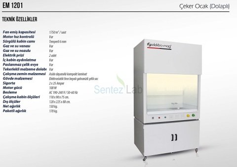 Elektromag EM1201 Ayaklı Çeker Ocak 118 cm x 90 cm x 75 cm / 100 W / 1750 m3 /saat